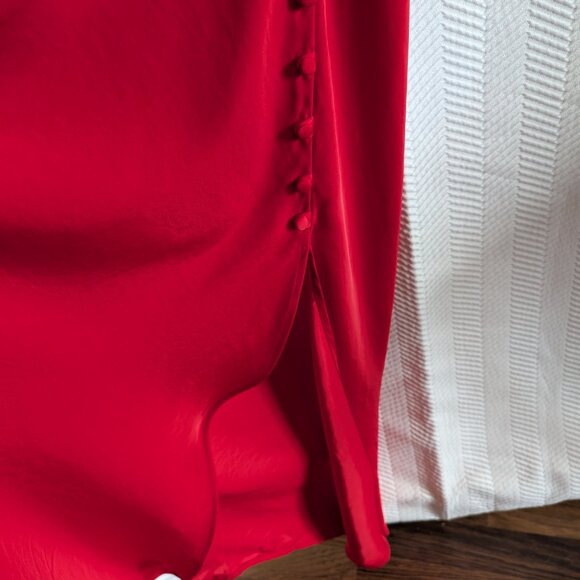 Zara red satin effect spaghetti strap midi slip dress slit buttons Size Medium - Picture 7 of 12